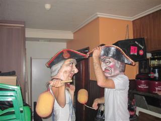 Chris and I don traditional Sanfermines masks and "fight"