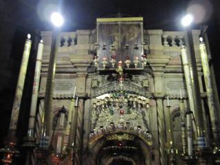 The place where Jesus' body was allegedly laid. It was small inside and very gaudy and intense.